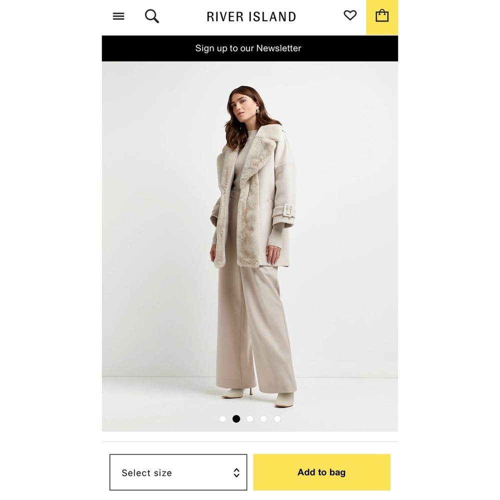 River Island cream faux fur trim coat
